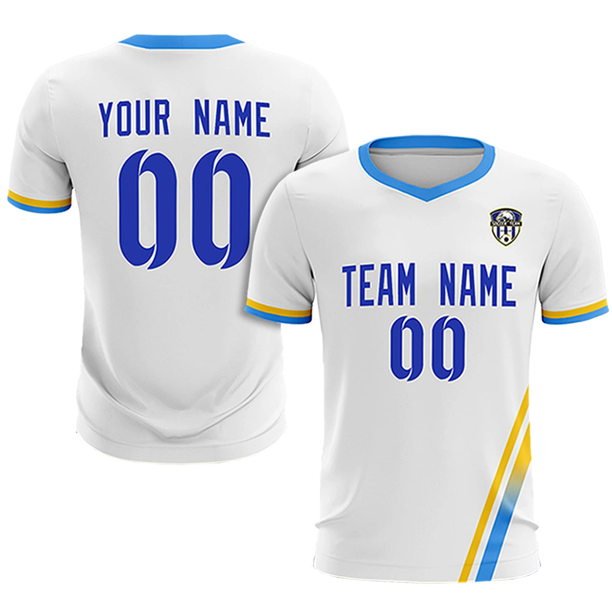 Custom White Gold01-Powder Blue Gradient Fashion Sportswear Soccer Sets Jersey