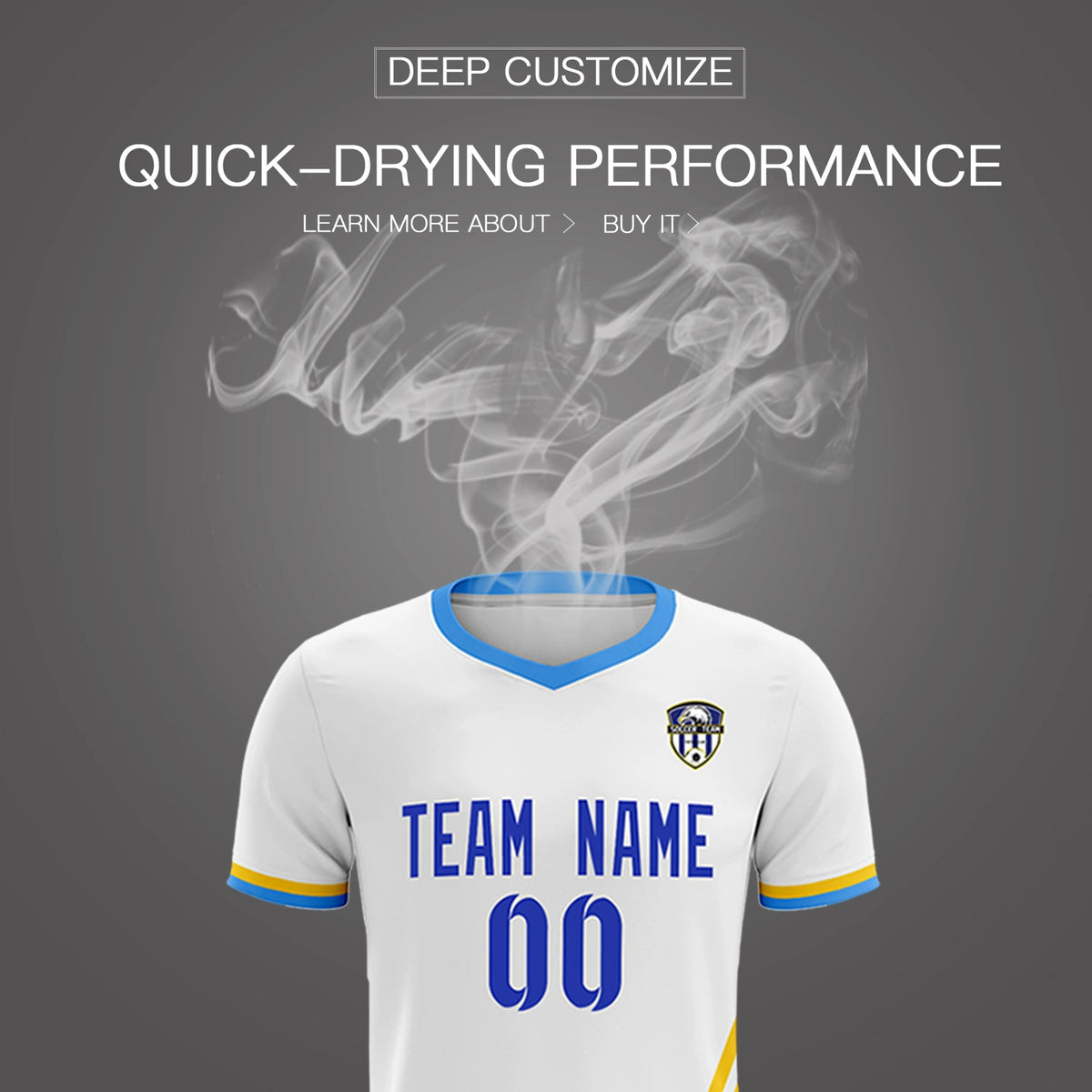 Custom White Gold01-Powder Blue Gradient Fashion Sportswear Soccer Sets Jersey