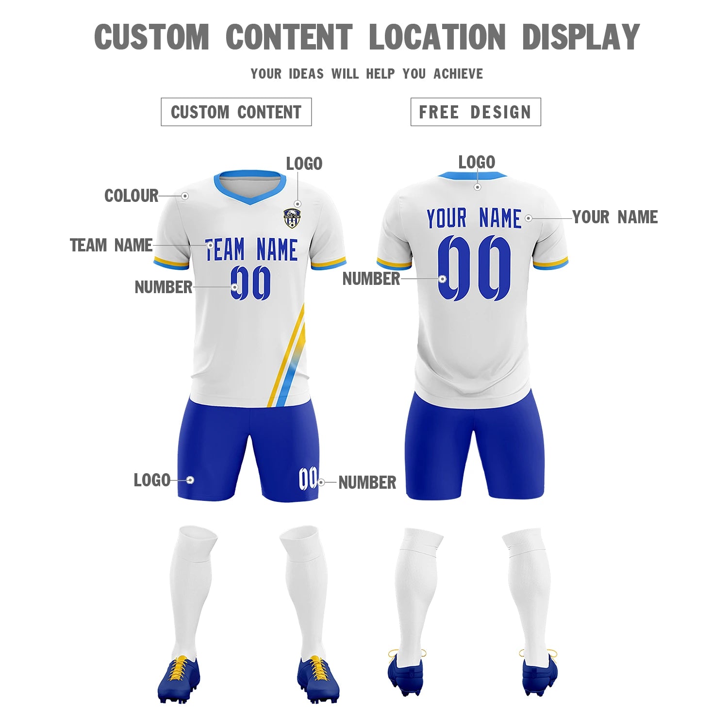 Custom White Gold01-Powder Blue Gradient Fashion Sportswear Soccer Sets Jersey