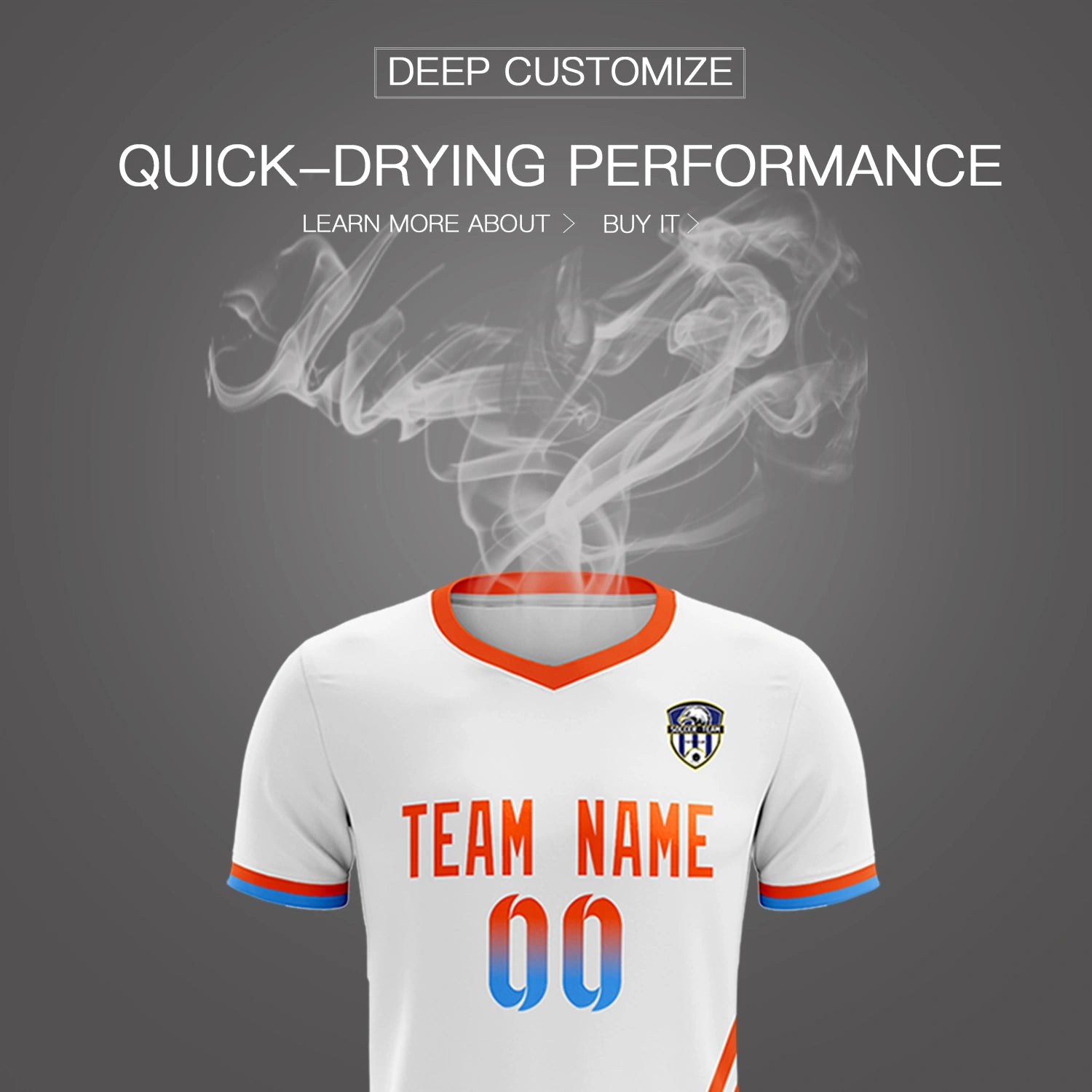 Custom White Orange-Powder Blue Gradient Fashion Sportswear Soccer Sets Jersey