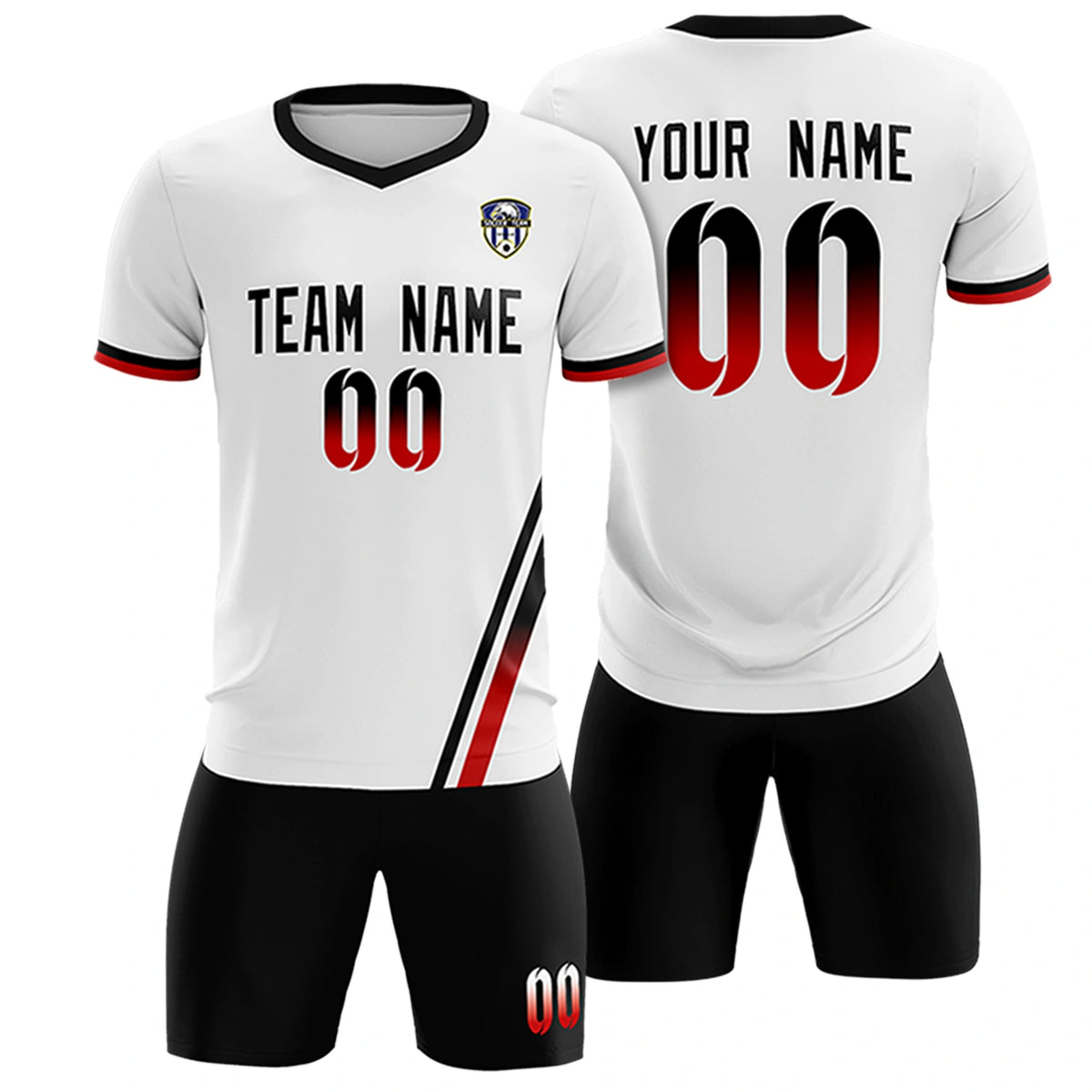 Custom White Black-Red Gradient Fashion Sportswear Soccer Sets Jersey