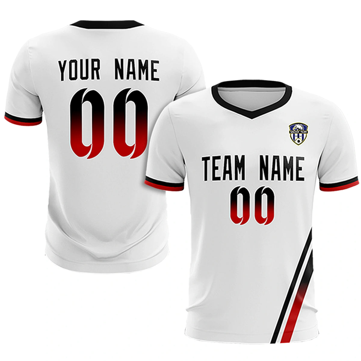 Custom White Black-Red Gradient Fashion Sportswear Soccer Sets Jersey