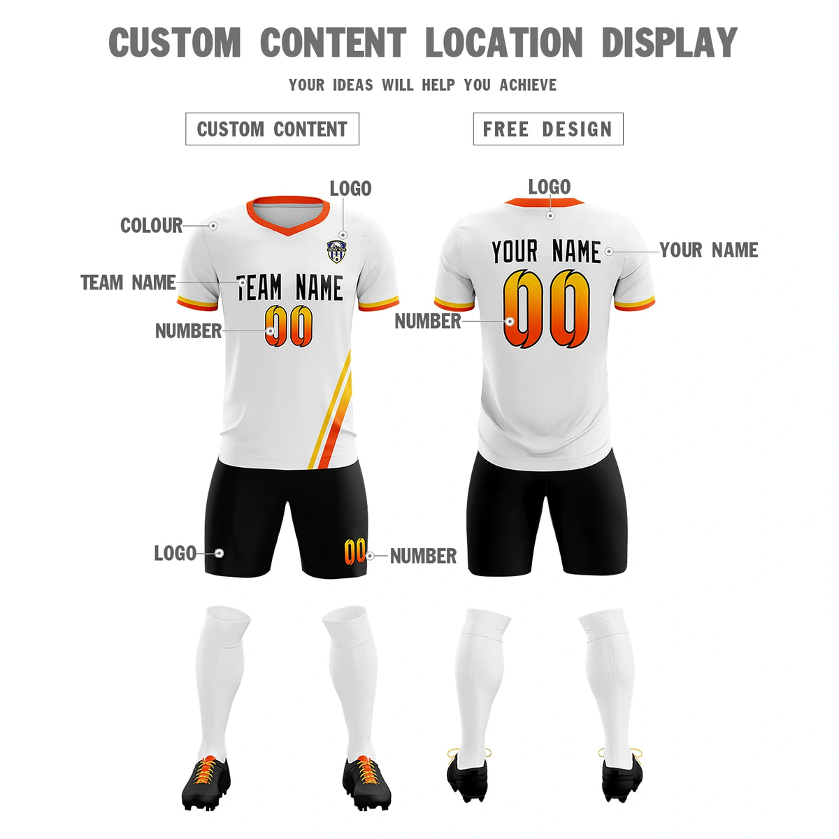 Custom White Gold01-Orange Gradient Fashion Sportswear Soccer Sets Jersey
