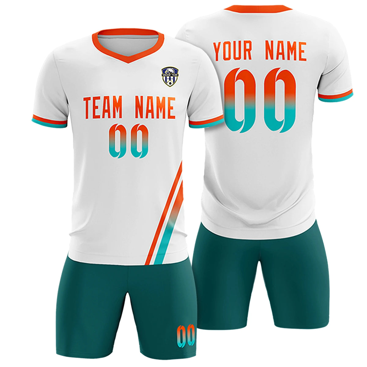 Custom White Orange-Bright Green Gradient Fashion Sportswear Soccer Sets Jersey
