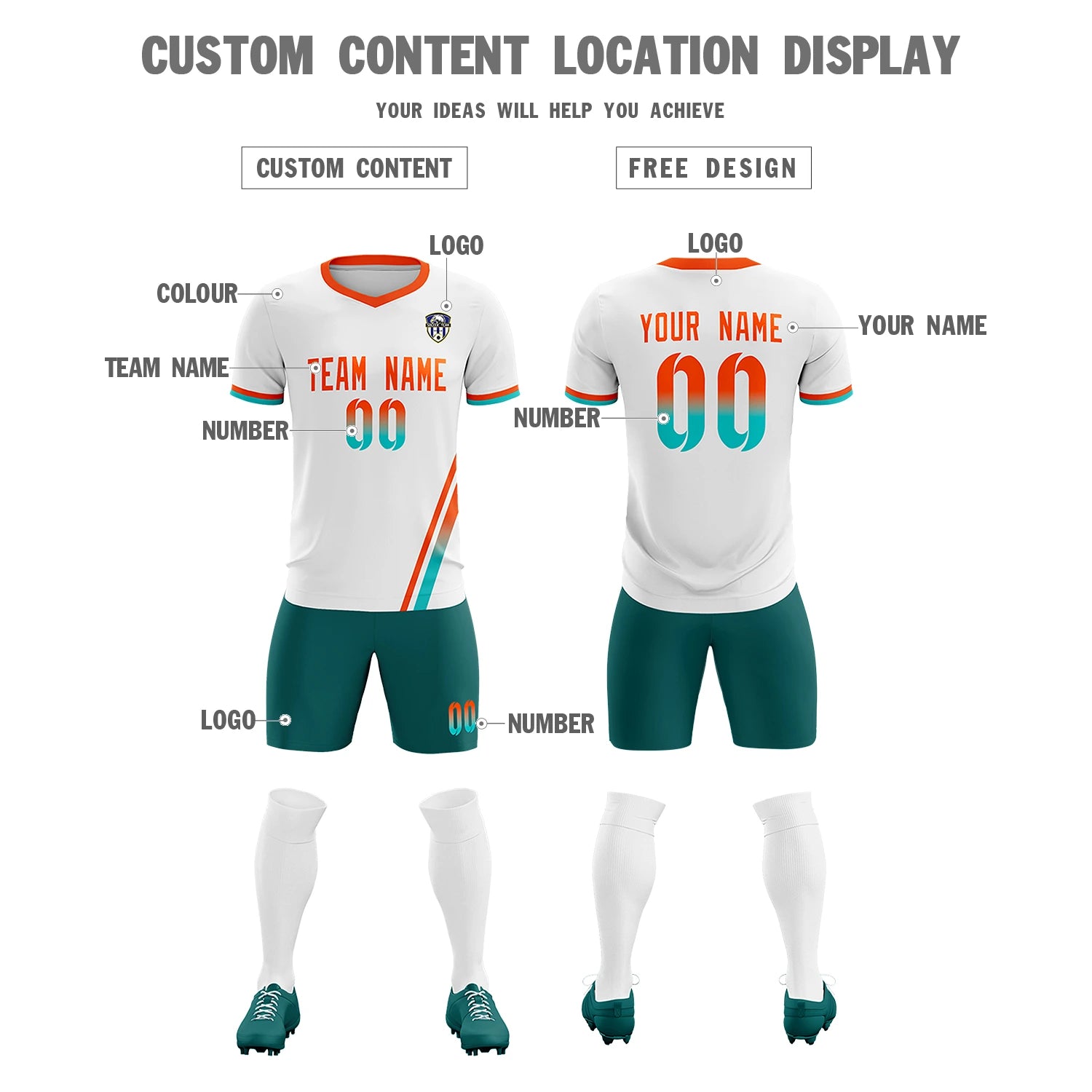 Custom White Orange-Bright Green Gradient Fashion Sportswear Soccer Sets Jersey