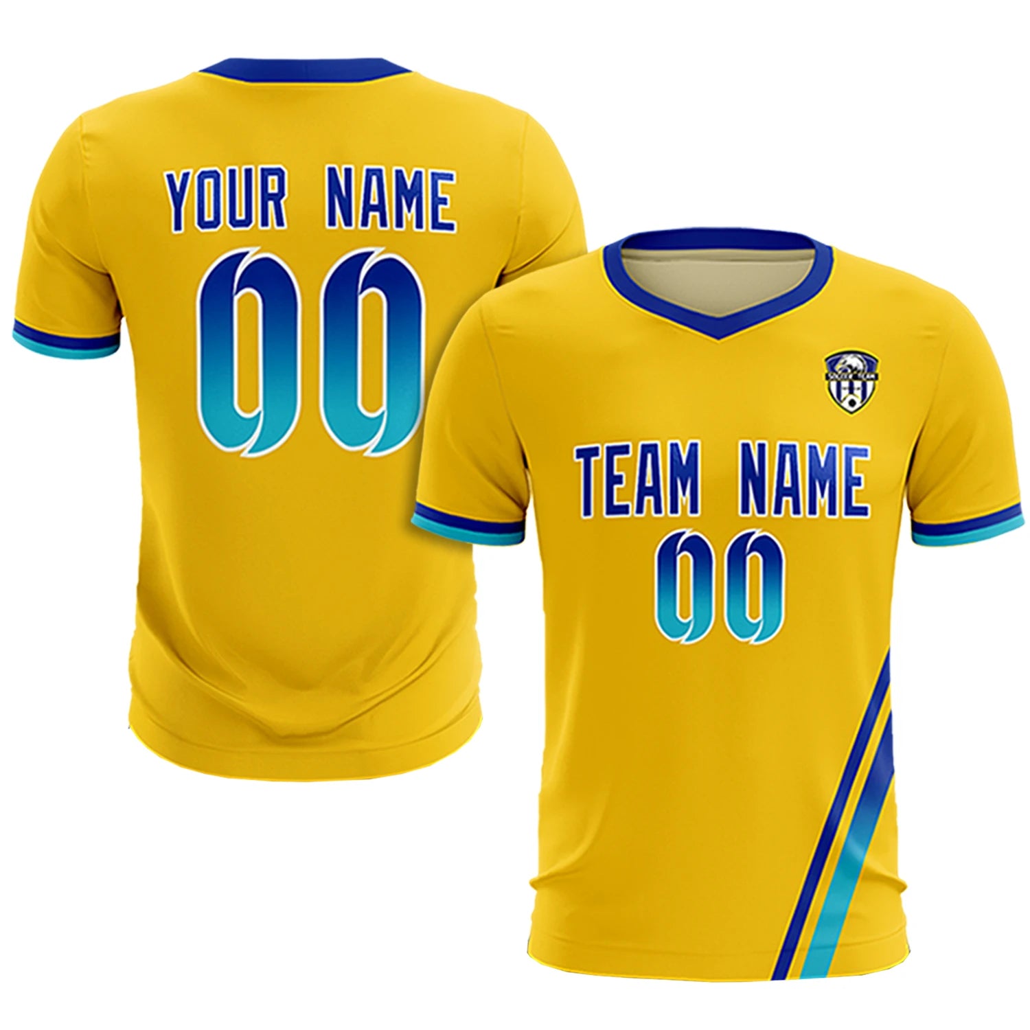 Custom Gold01 Royal Blue-Sky Blue Gradient Fashion Sportswear Soccer Sets Jersey