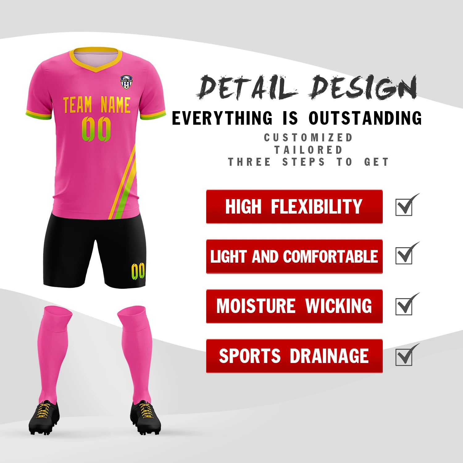 Custom Pink Gold01-Neon Green Gradient Fashion Sportswear Soccer Sets Jersey