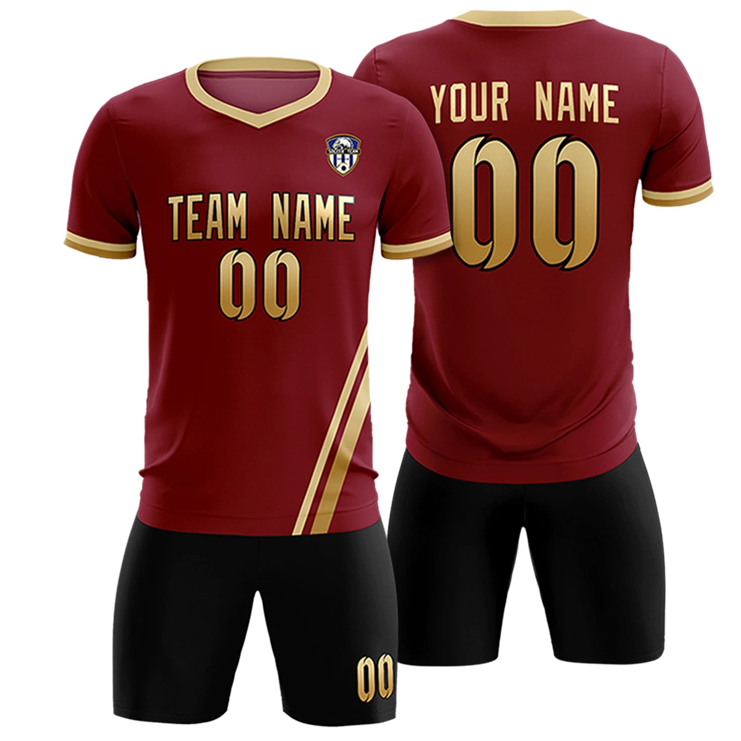 Custom Crimson Khaki-Old Gold Gradient Fashion Sportswear Soccer Sets Jersey