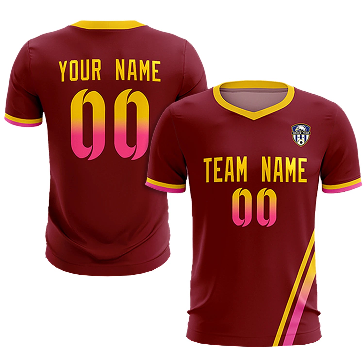 Custom Crimson Gold01-Pink Gradient Fashion Sportswear Soccer Sets Jersey