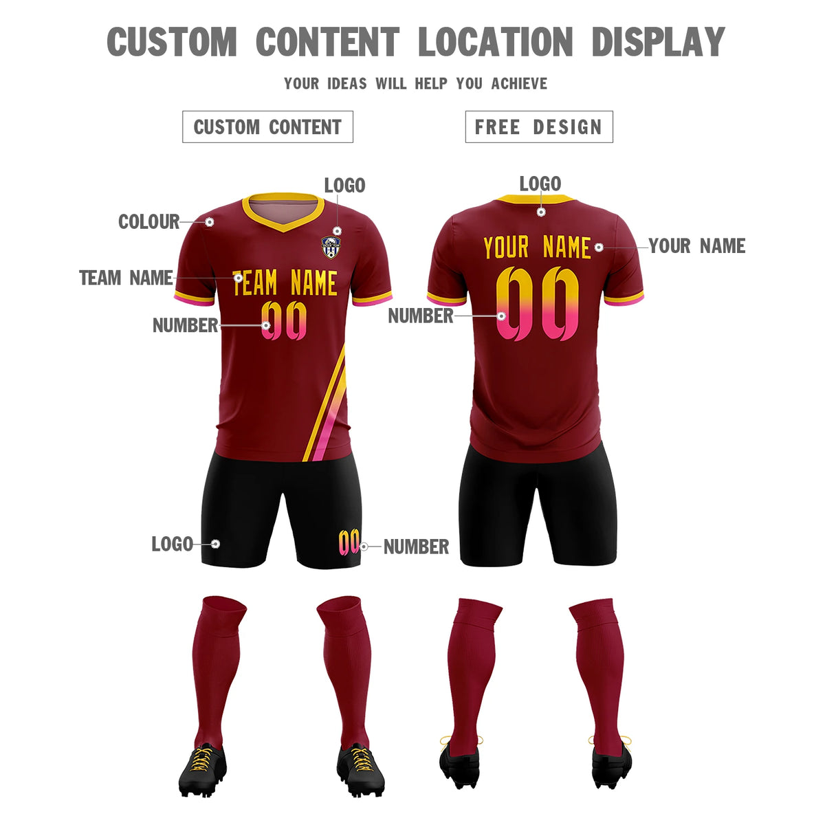 Custom Crimson Gold01-Pink Gradient Fashion Sportswear Soccer Sets Jersey