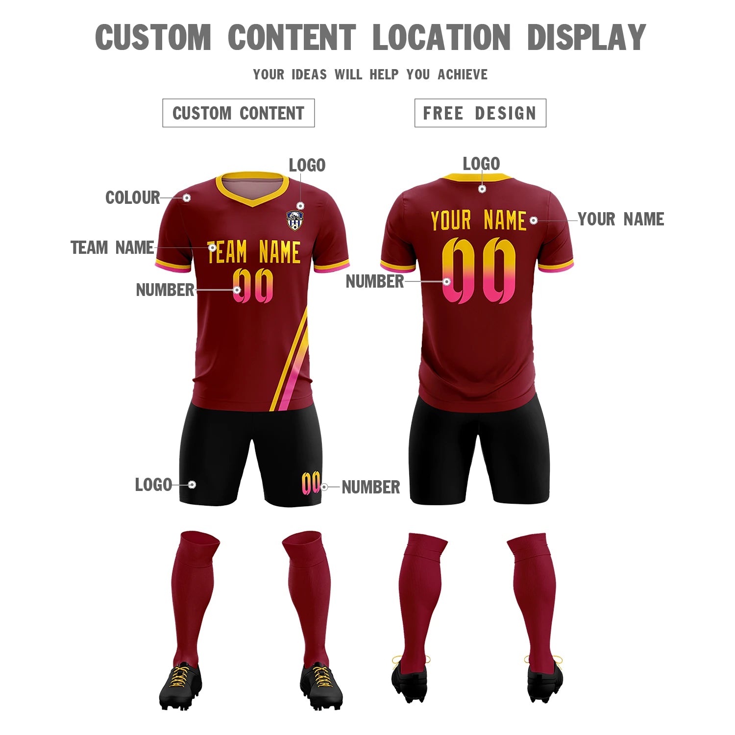 Custom Crimson Gold01-Pink Gradient Fashion Sportswear Soccer Sets Jersey