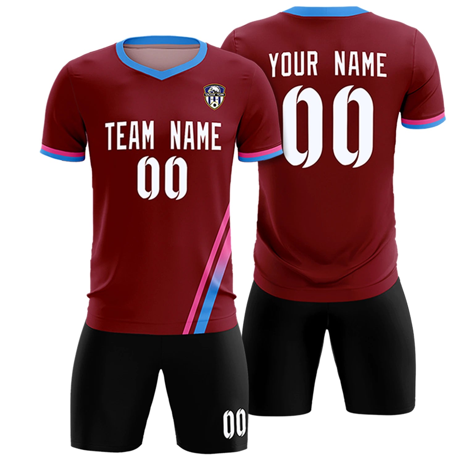 Custom Crimson Pink-Powder Blue Gradient Fashion Sportswear Soccer Sets Jersey