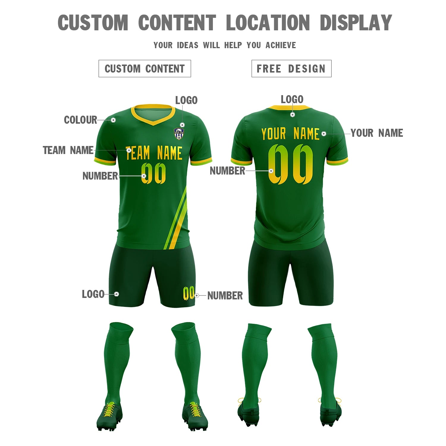Custom Kelly Green Neon Green-Gold01 Gradient Fashion Sportswear Soccer Sets Jersey