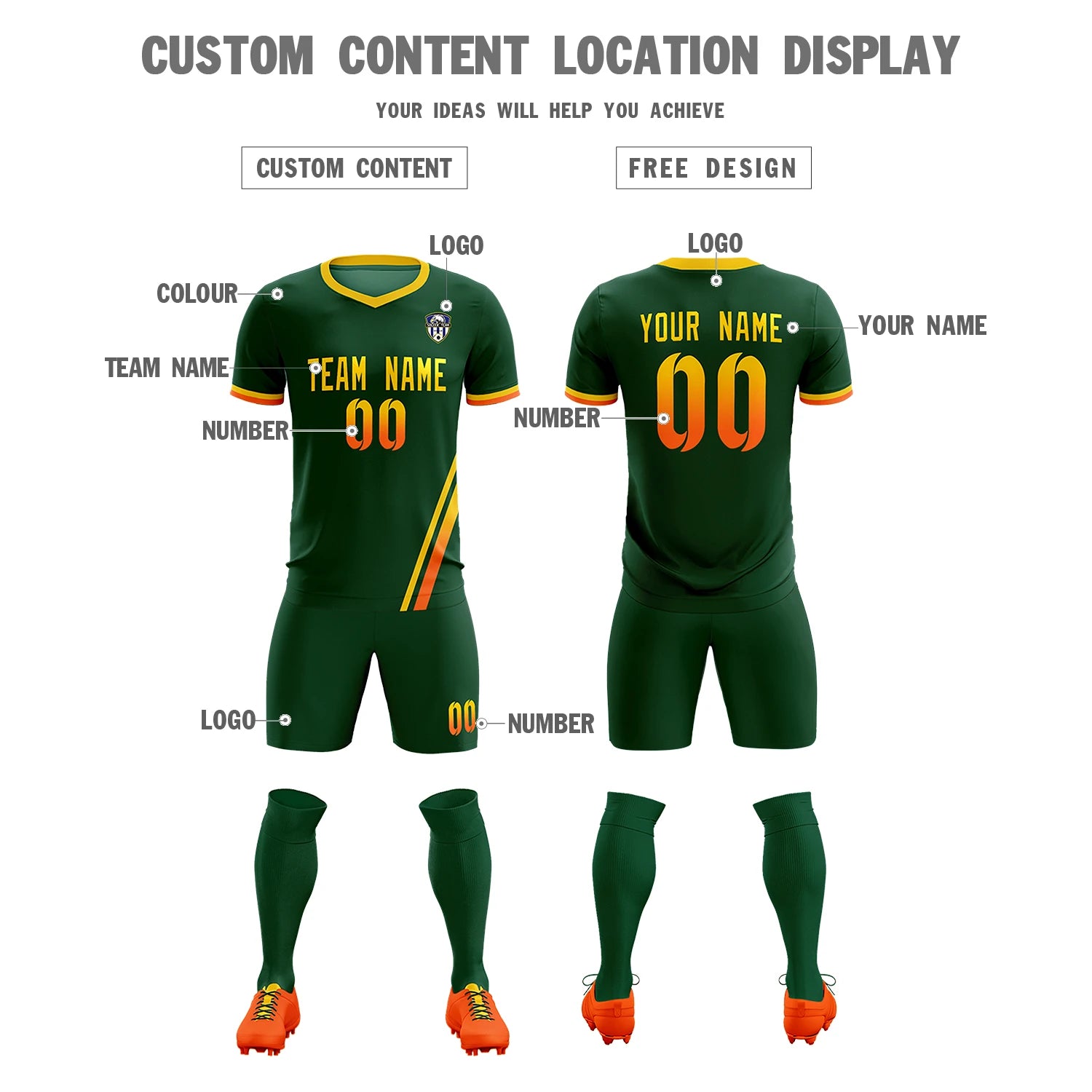 Custom Green Gold01-Orange Gradient Fashion Sportswear Soccer Sets Jersey