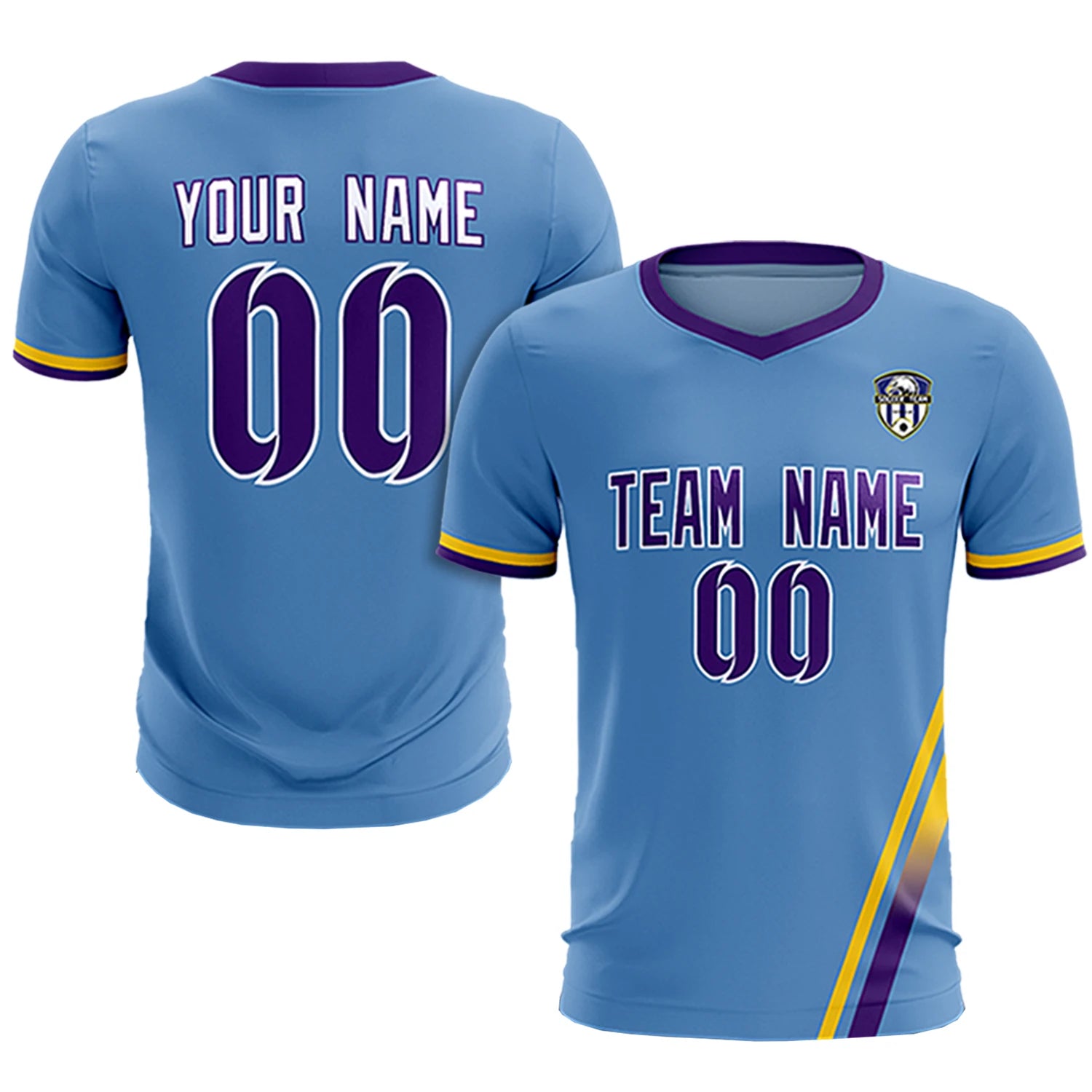 Custom Light Blue Gold01-Purple Gradient Fashion Sportswear Soccer Sets Jersey