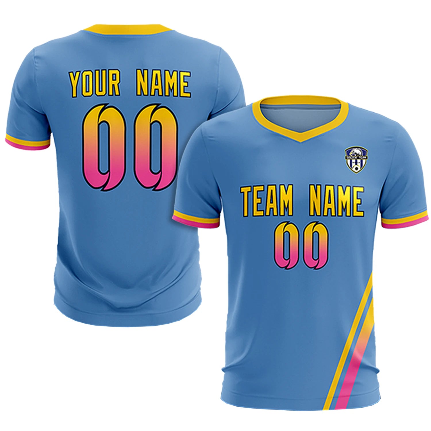 Custom Light Blue Gold01-Pink Gradient Fashion Sportswear Soccer Sets Jersey