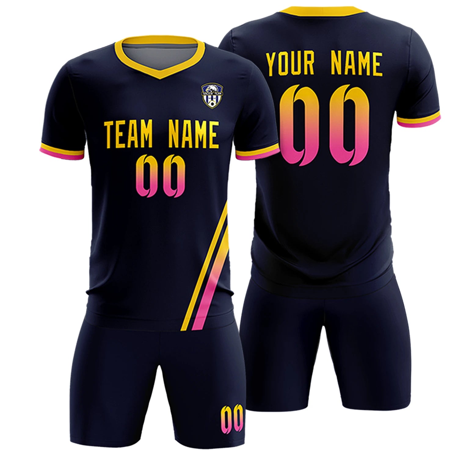 Custom Navy Gold01-Pink Gradient Fashion Sportswear Soccer Sets Jersey