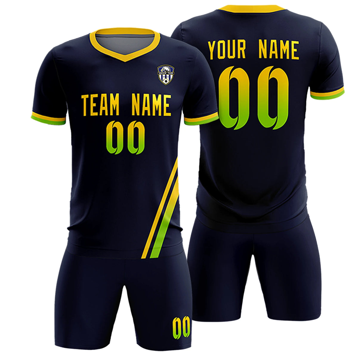 Custom Navy Gold01-Neon Green Gradient Fashion Sportswear Soccer Sets Jersey