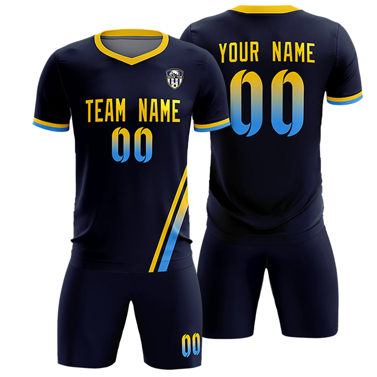 Custom Navy Gold01-Powder Blue Gradient Fashion Sportswear Soccer Sets Jersey