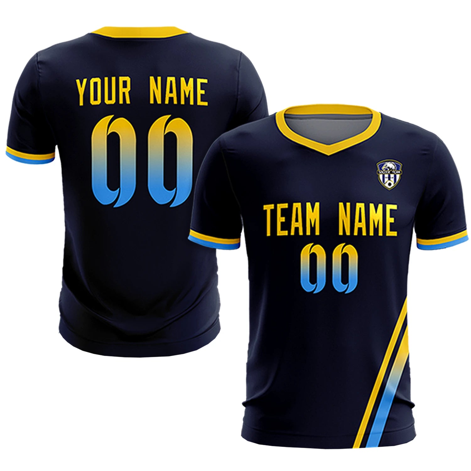 Custom Navy Gold01-Powder Blue Gradient Fashion Sportswear Soccer Sets Jersey