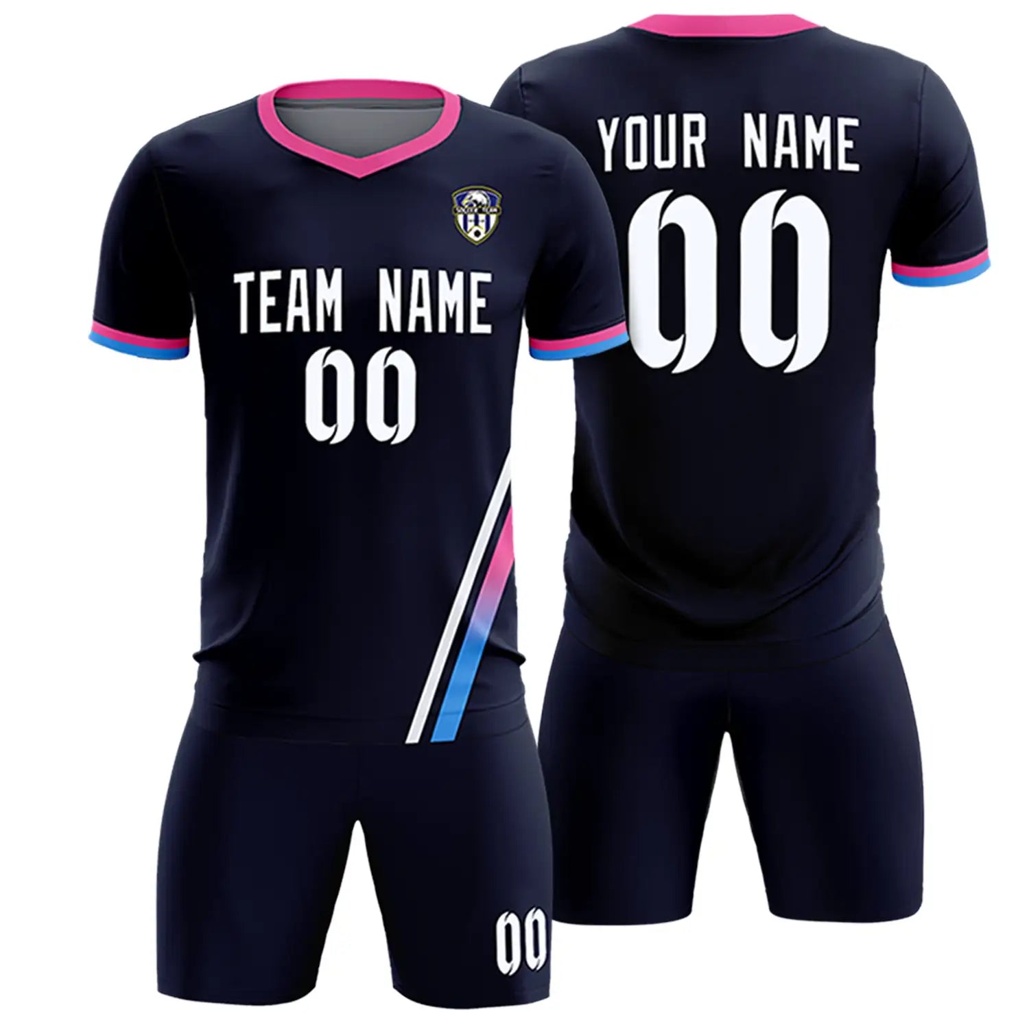 Custom Navy White-Pink Gradient Fashion Sportswear Soccer Sets Jersey