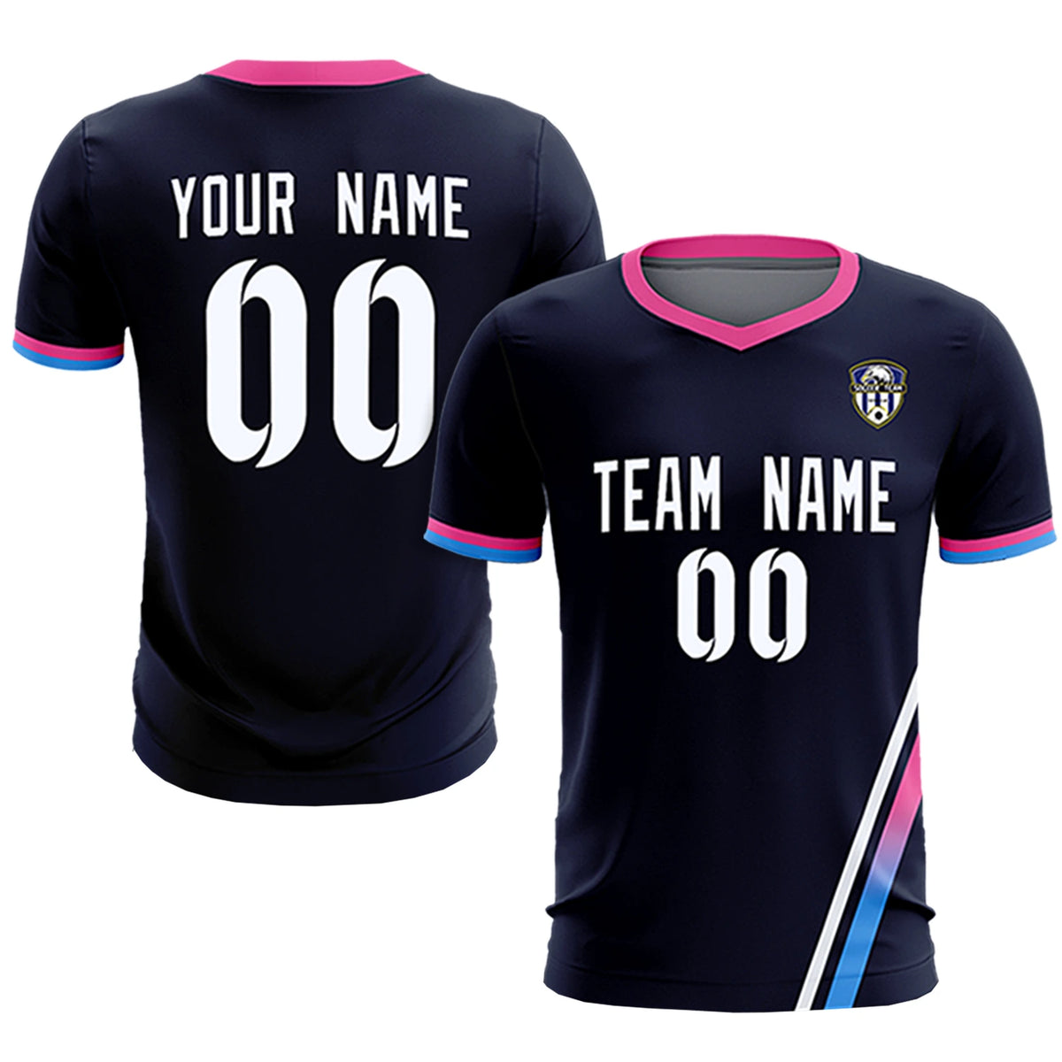 Custom Navy White-Pink Gradient Fashion Sportswear Soccer Sets Jersey