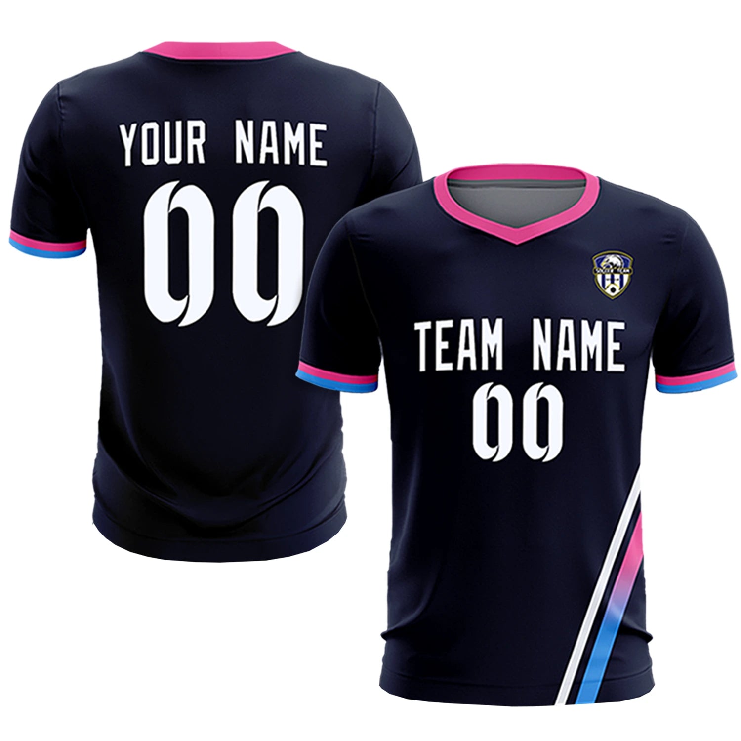 Custom Navy White-Pink Gradient Fashion Sportswear Soccer Sets Jersey