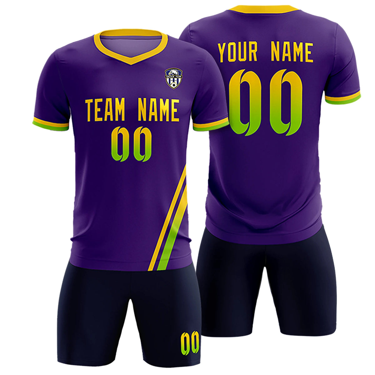 Custom Purple Gold01-Neon Green Gradient Fashion Sportswear Soccer Sets Jersey