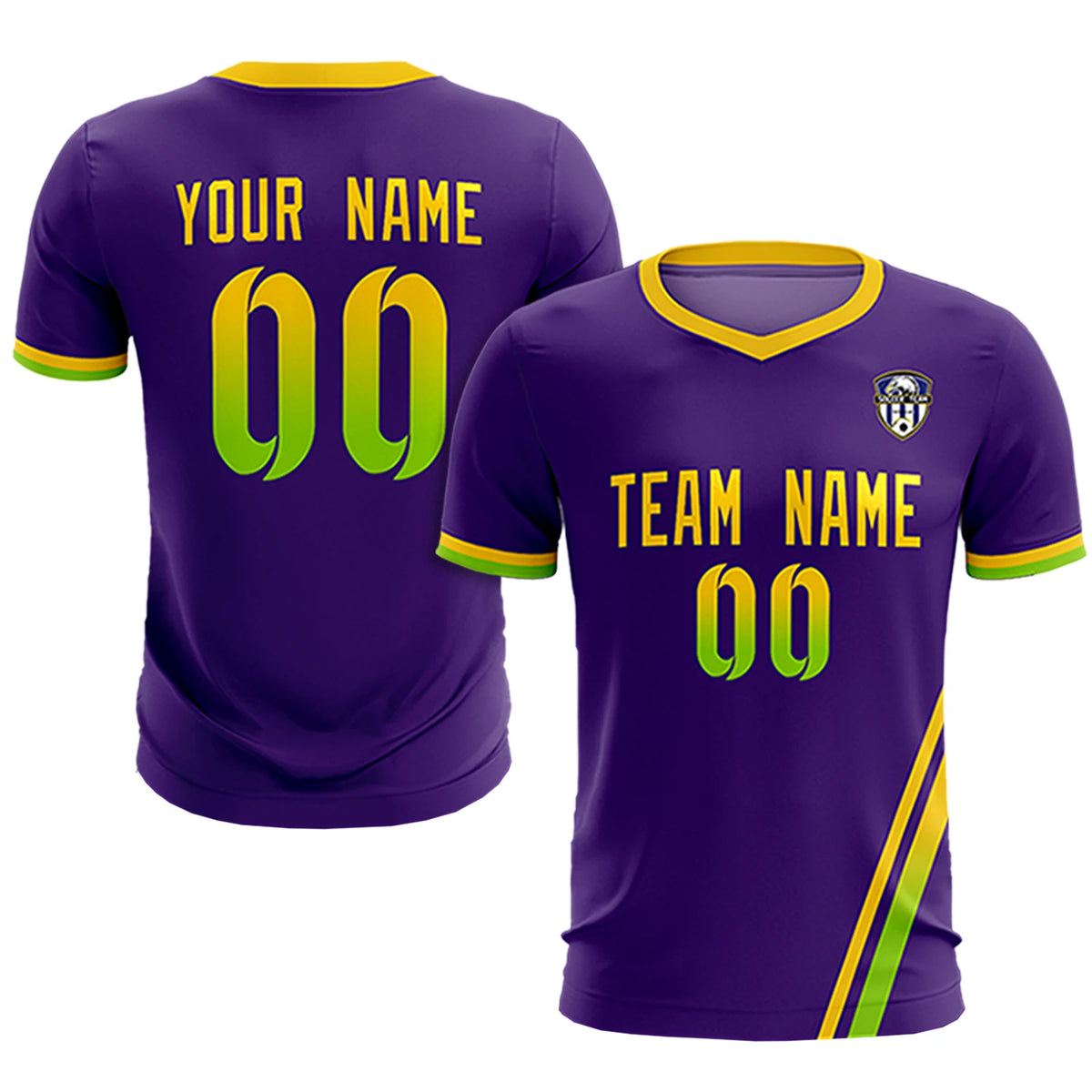Custom Purple Gold01-Neon Green Gradient Fashion Sportswear Soccer Sets Jersey