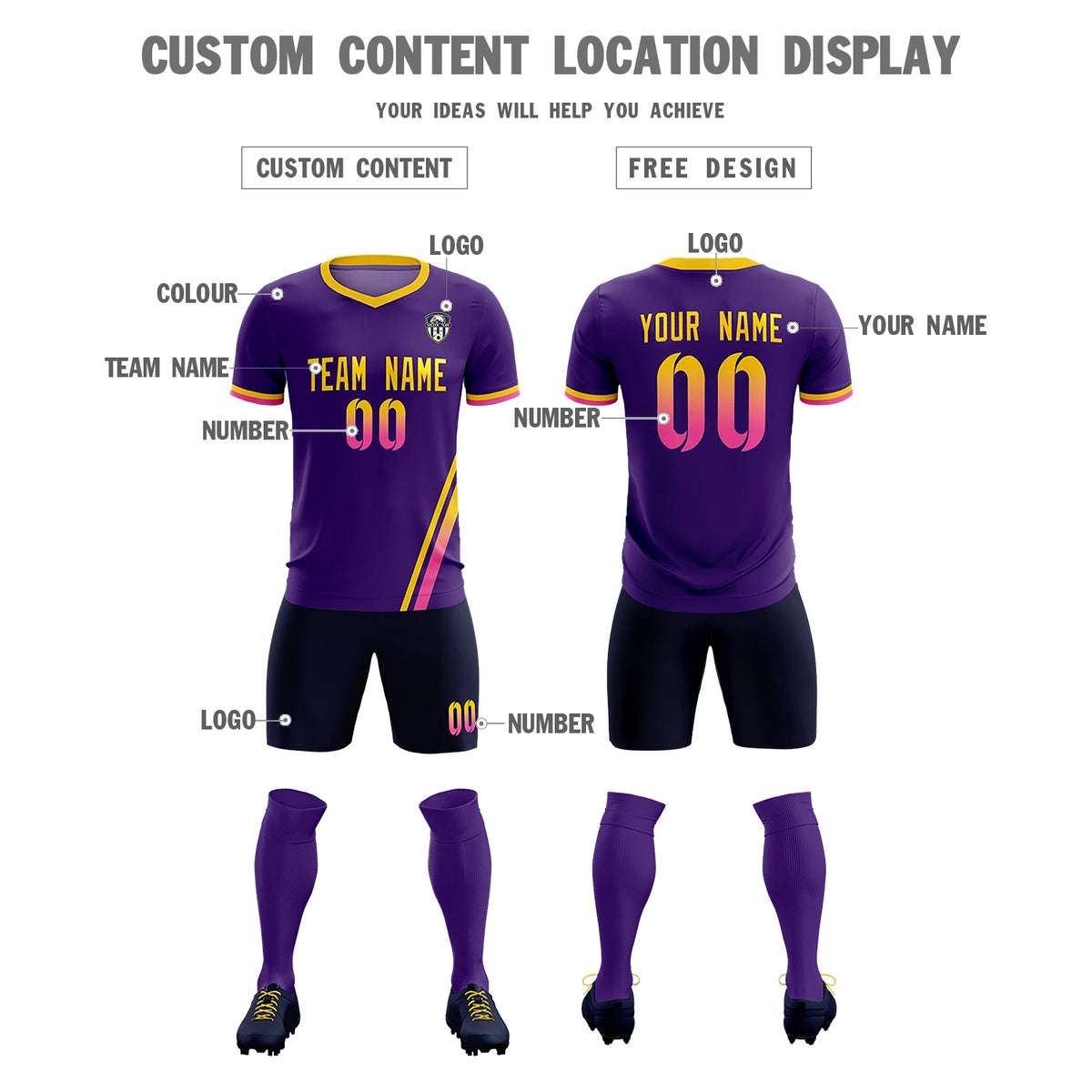 Custom Purple Gold01-Pink Gradient Fashion Sportswear Soccer Sets Jersey
