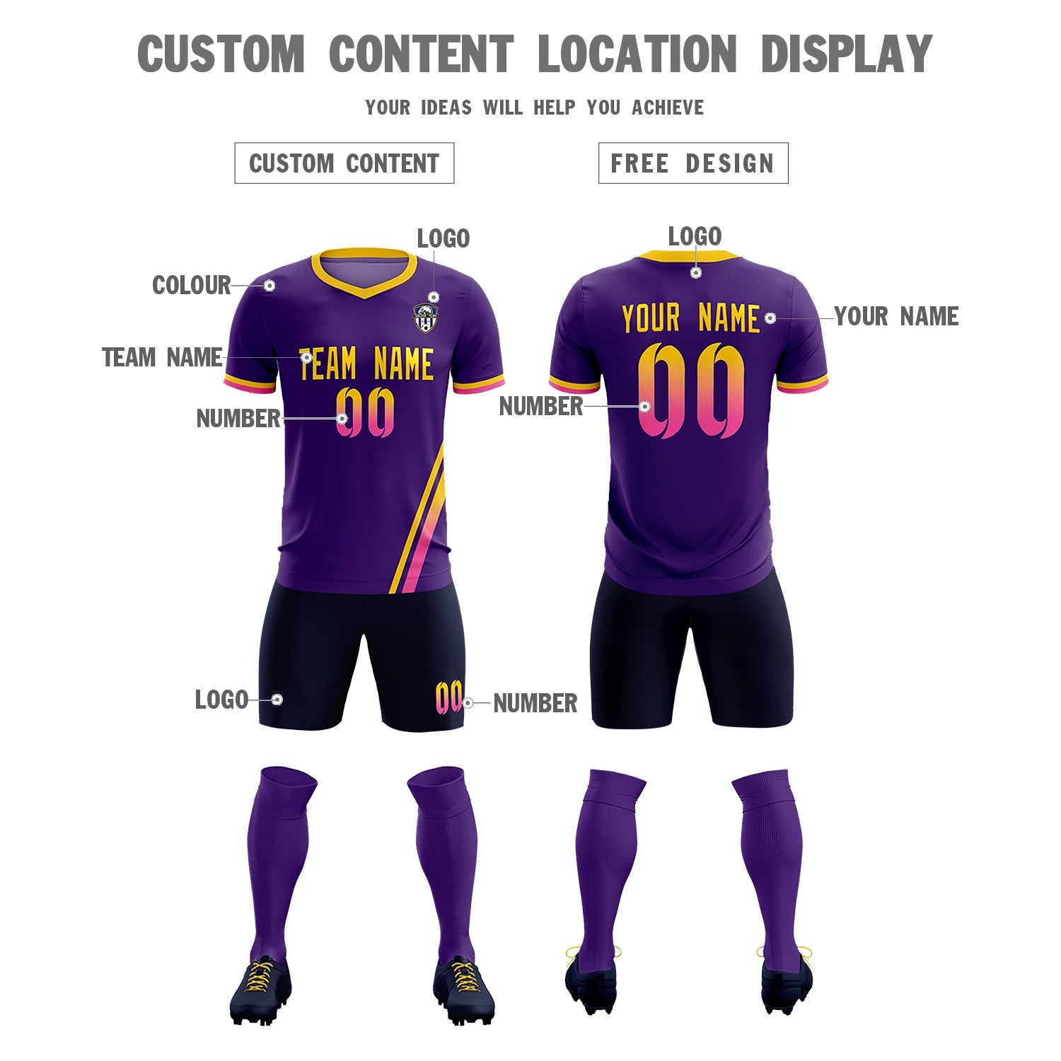 Custom Purple Gold01-Pink Gradient Fashion Sportswear Soccer Sets Jersey