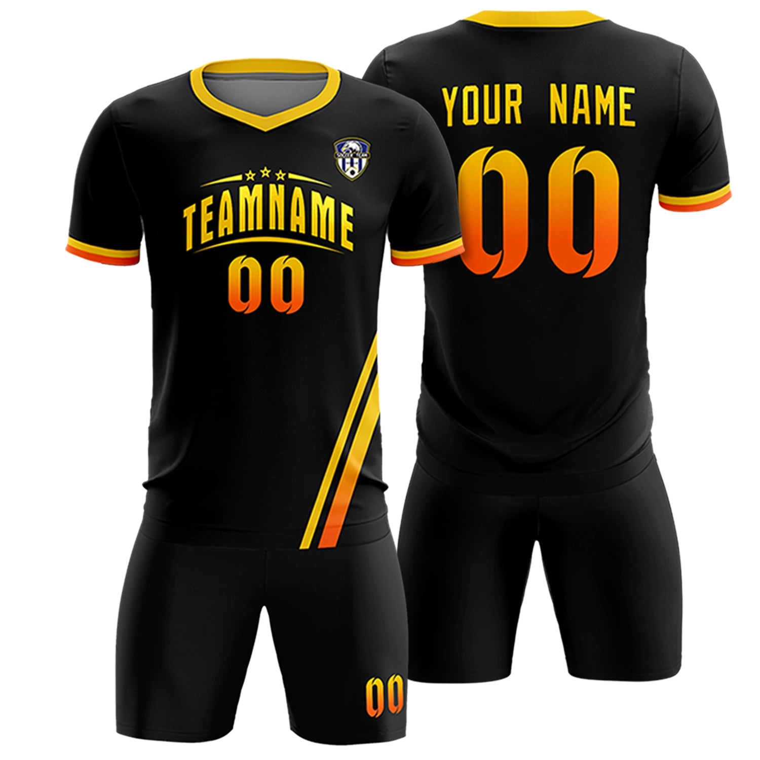 Custom Black Gold01-Orange Gradient Fashion Sportswear Soccer Sets Jersey