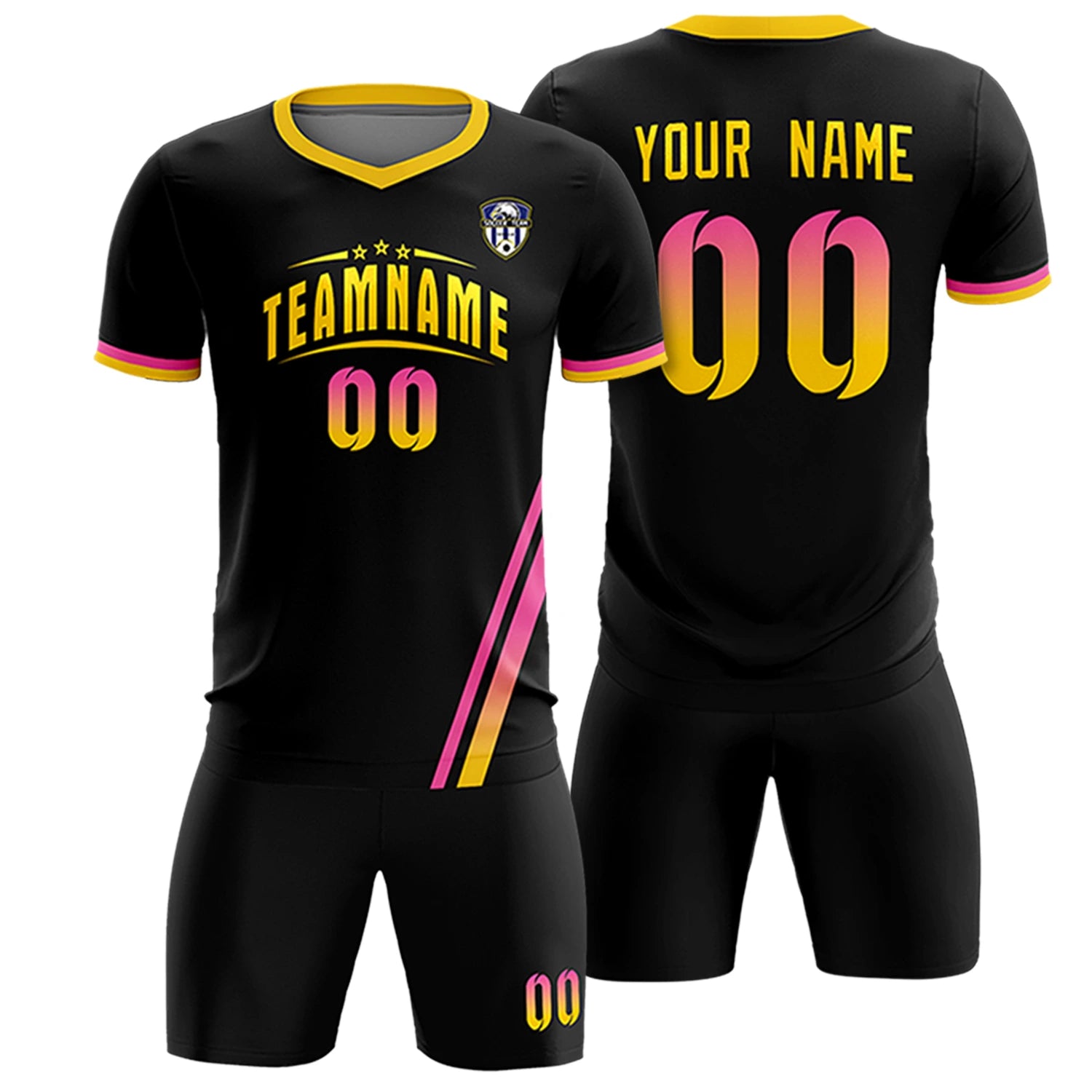 Custom Black Pink-Gold01 Gradient Fashion Sportswear Soccer Sets Jersey