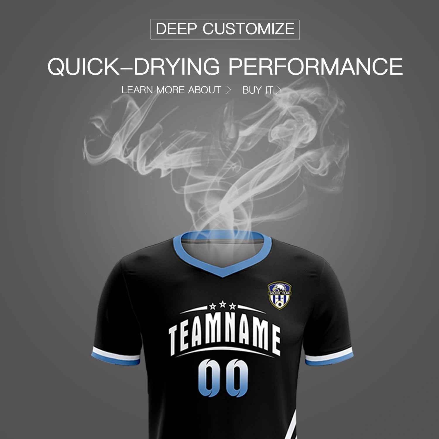 Custom Black White-Light Blue Gradient Fashion Sportswear Soccer Sets Jersey