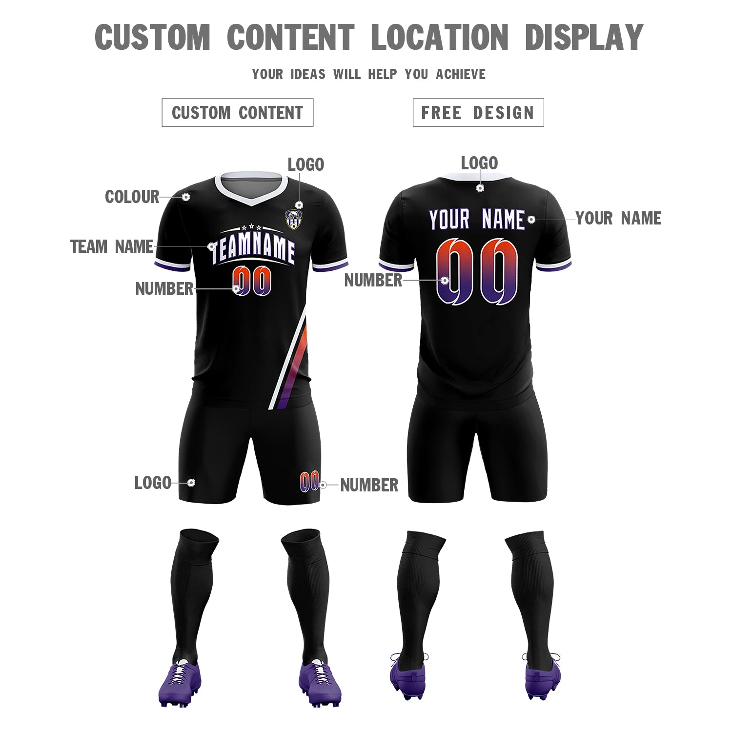 Custom Black White-Orange Gradient Fashion Sportswear Soccer Sets Jersey