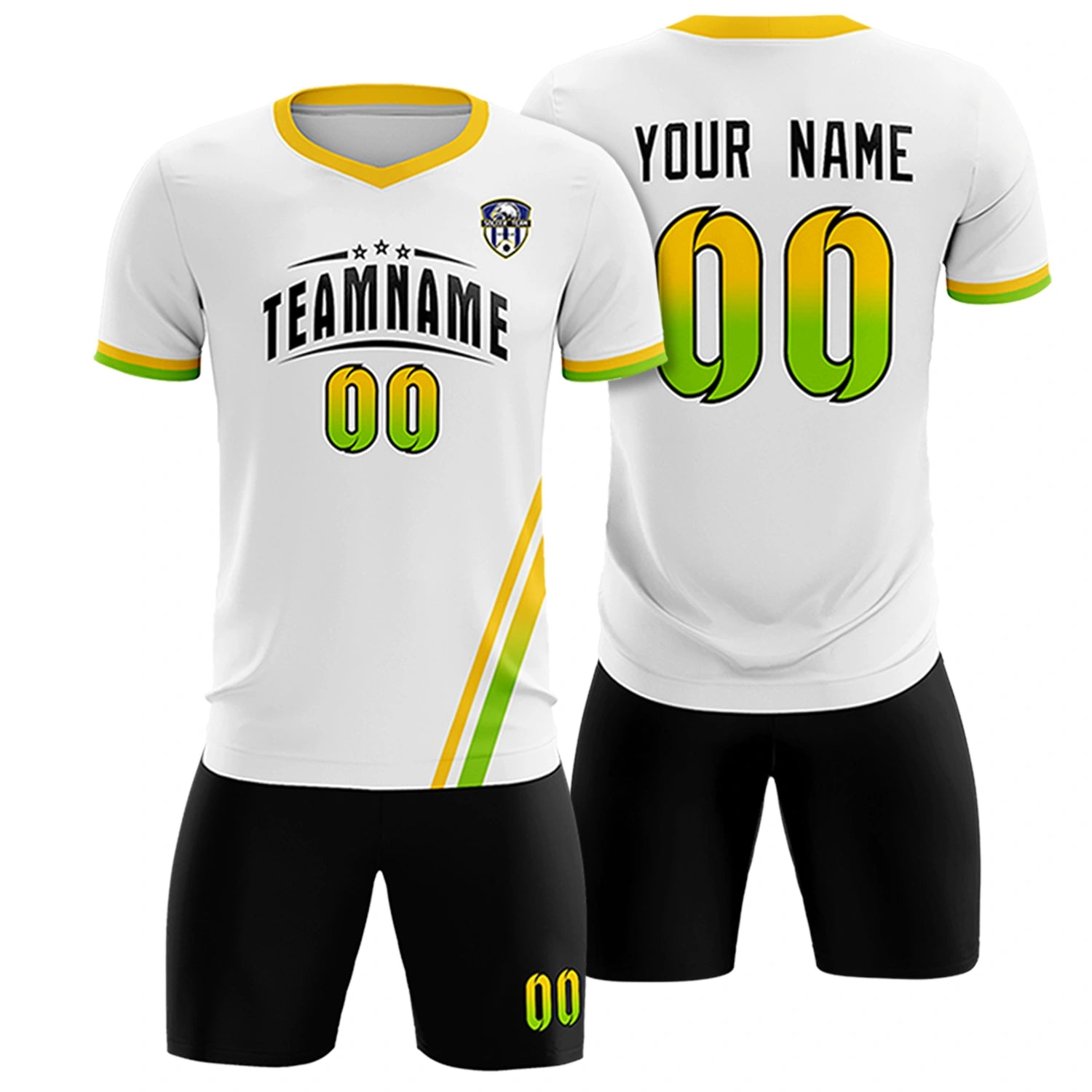 Custom White Gold01-Neon Green Gradient Fashion Sportswear Soccer Sets Jersey