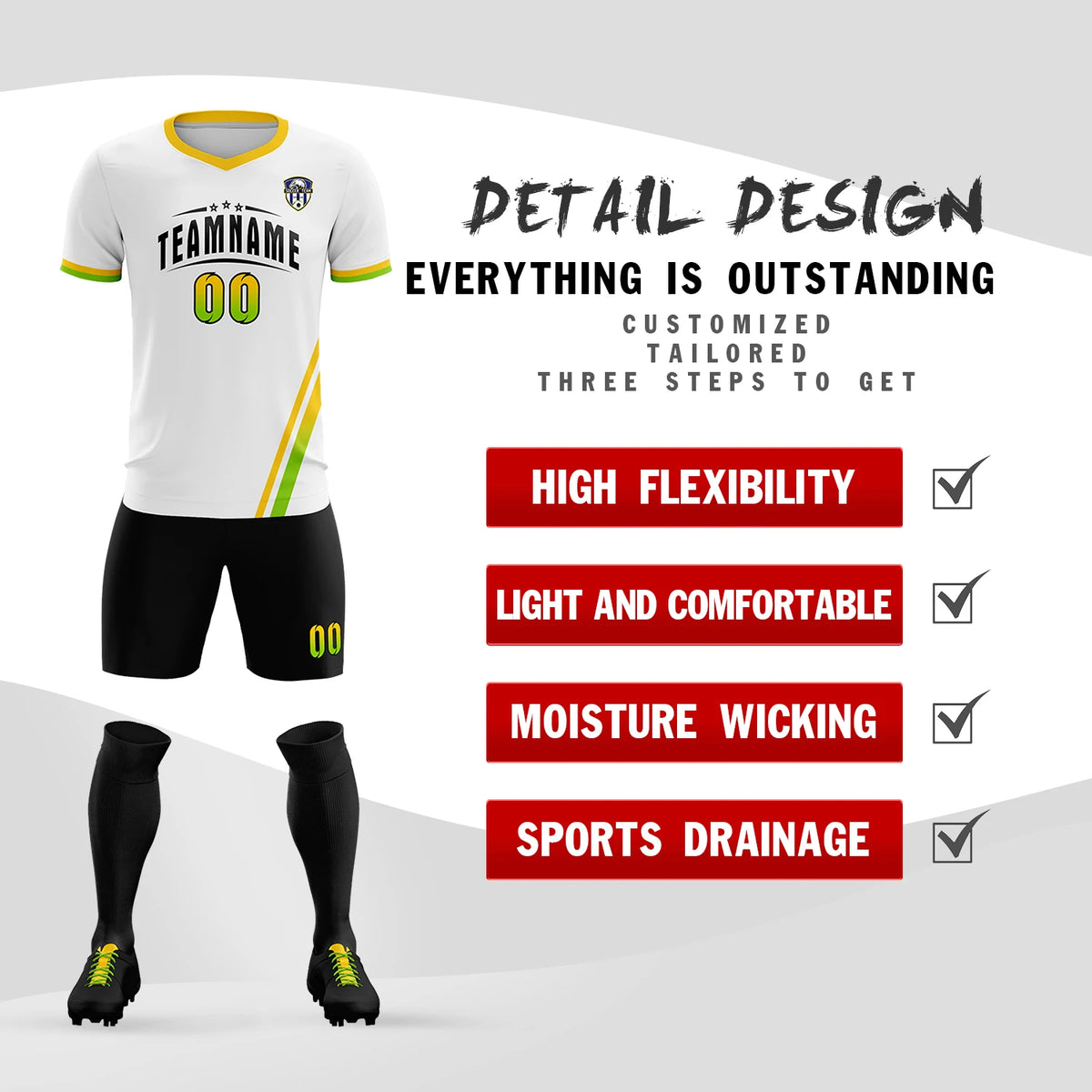 Custom White Gold01-Neon Green Gradient Fashion Sportswear Soccer Sets Jersey