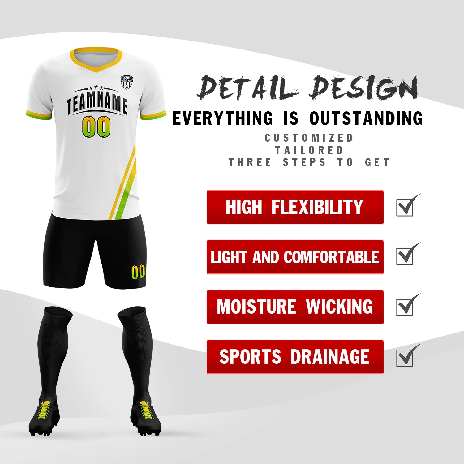 Custom White Gold01-Neon Green Gradient Fashion Sportswear Soccer Sets Jersey