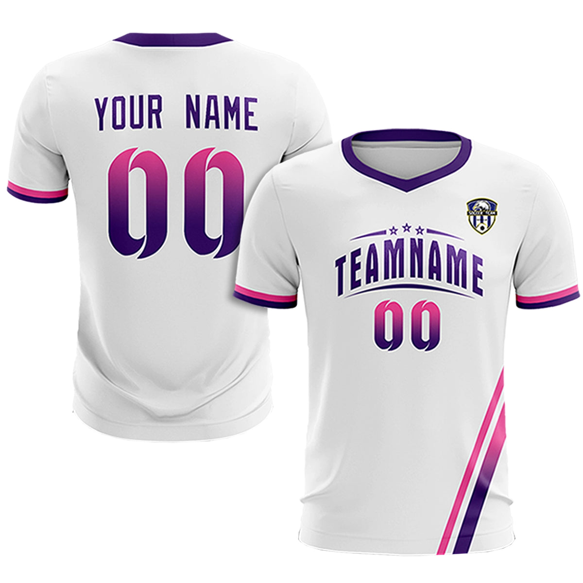 Custom White Pink-Purple Gradient Fashion Sportswear Soccer Sets Jersey
