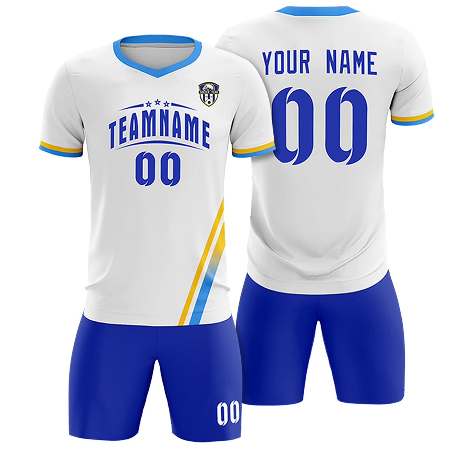 Custom White Gold01-Powder Blue Gradient Fashion Sportswear Soccer Sets Jersey