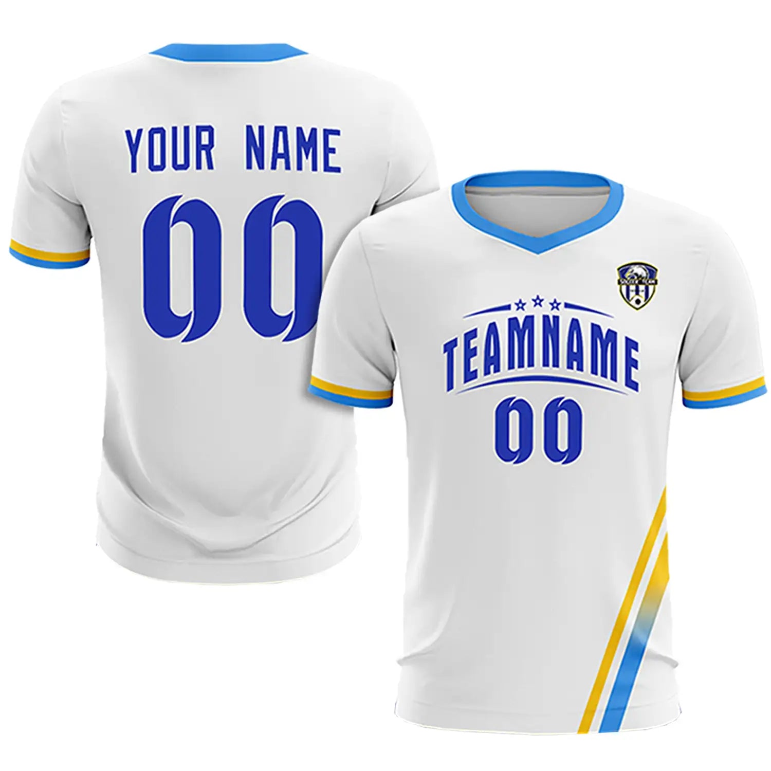 Custom White Gold01-Powder Blue Gradient Fashion Sportswear Soccer Sets Jersey