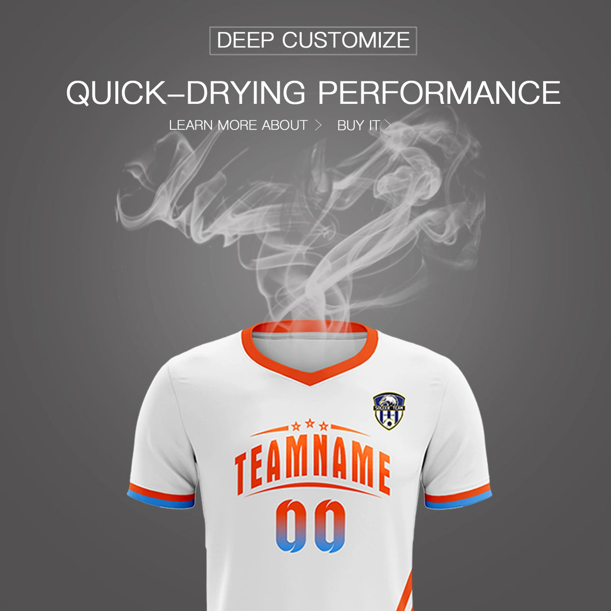 Custom White Orange-Powder Blue Gradient Fashion Sportswear Soccer Sets Jersey