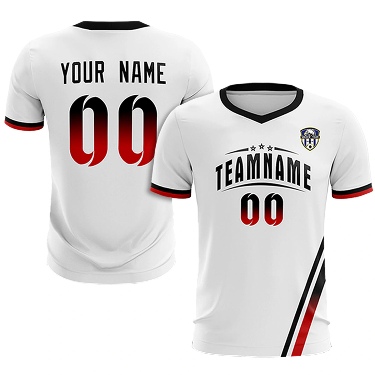 Custom White Black-Red Gradient Fashion Sportswear Soccer Sets Jersey