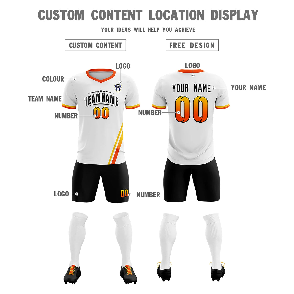 Custom White Gold01-Orange Gradient Fashion Sportswear Soccer Sets Jersey