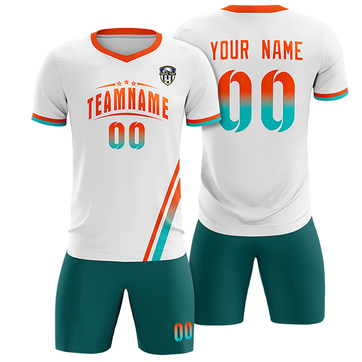 Custom White Orange-Bright Green Gradient Fashion Sportswear Soccer Sets Jersey