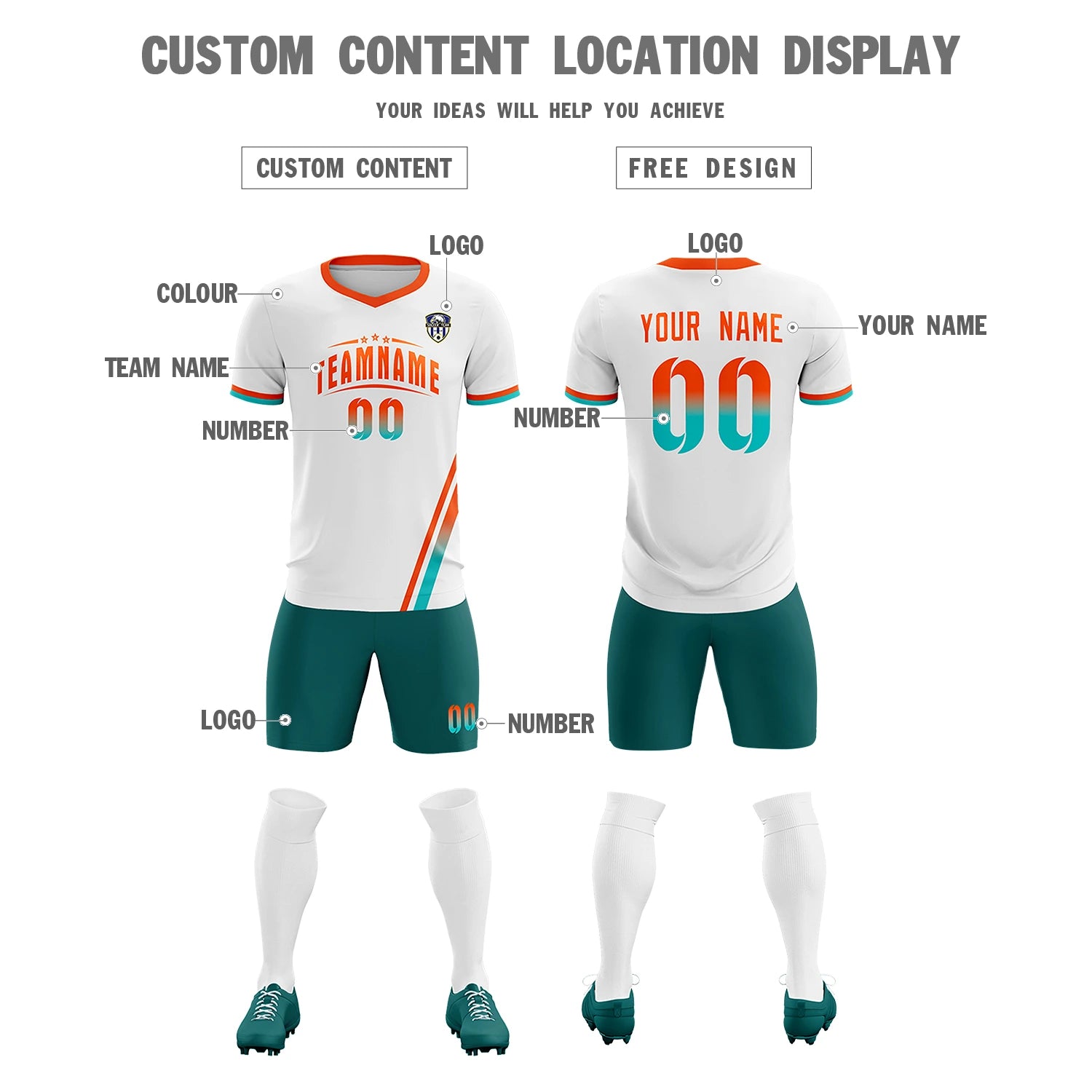 Custom White Orange-Bright Green Gradient Fashion Sportswear Soccer Sets Jersey