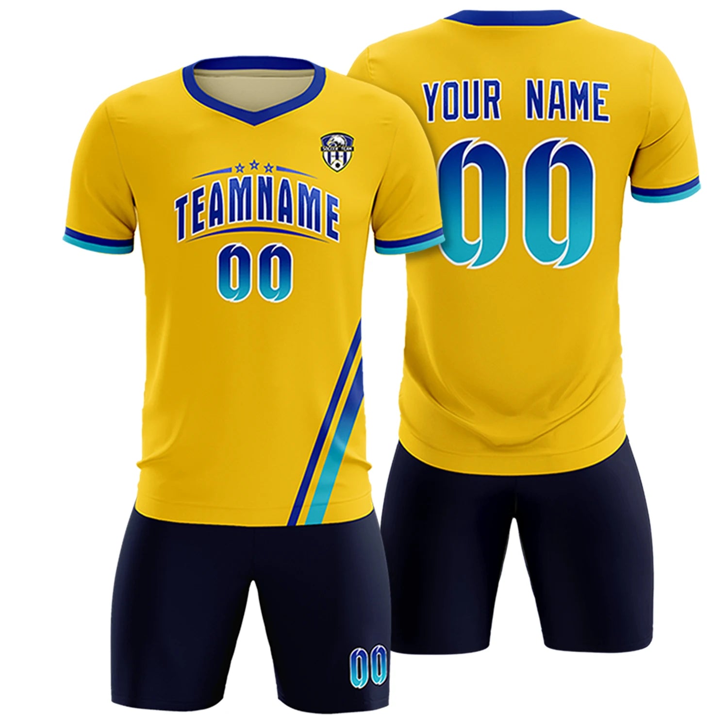 Custom Gold01 Royal Blue-Sky Blue Gradient Fashion Sportswear Soccer Sets Jersey