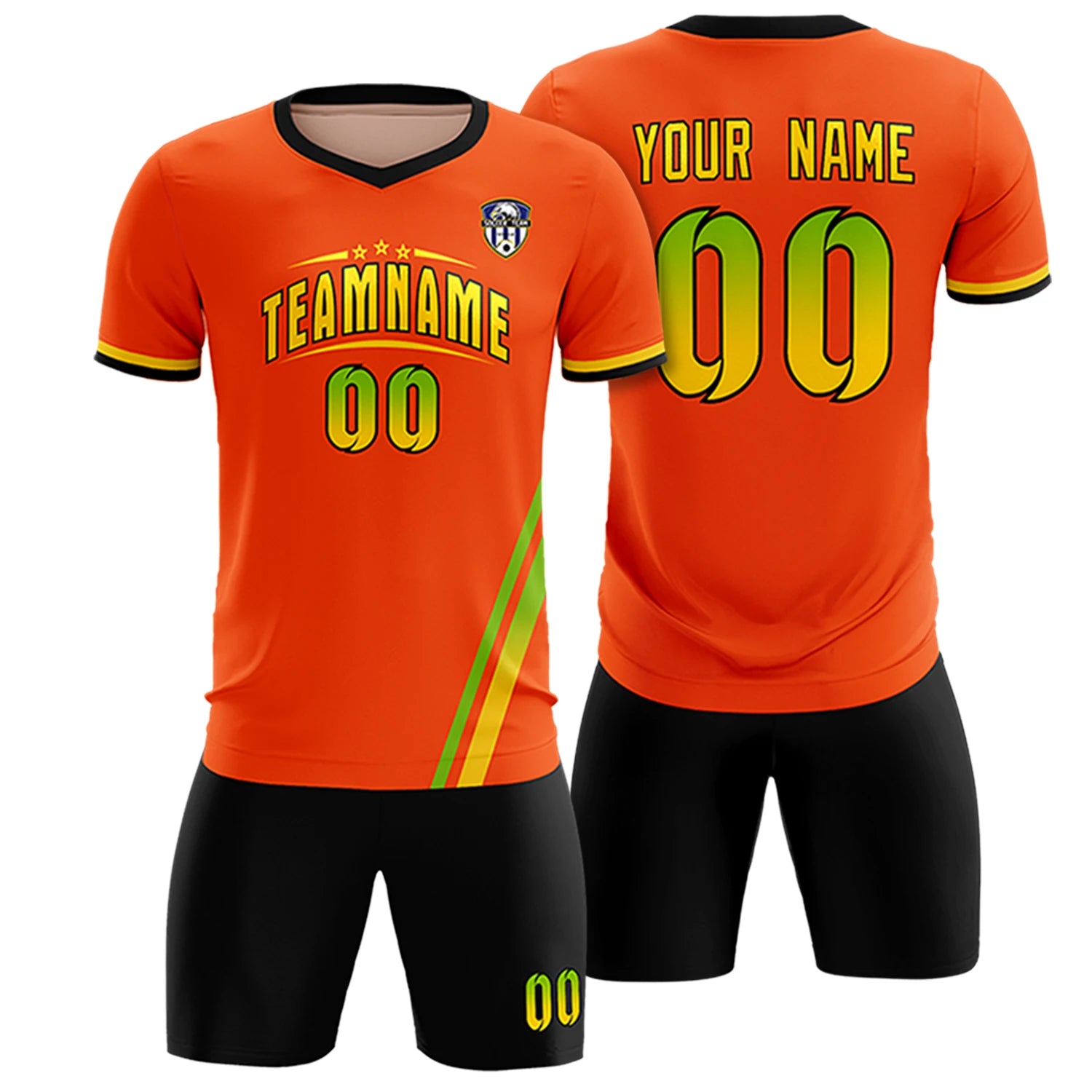 Custom Orange Neon Green-Gold01 Gradient Fashion Sportswear Soccer Sets Jersey