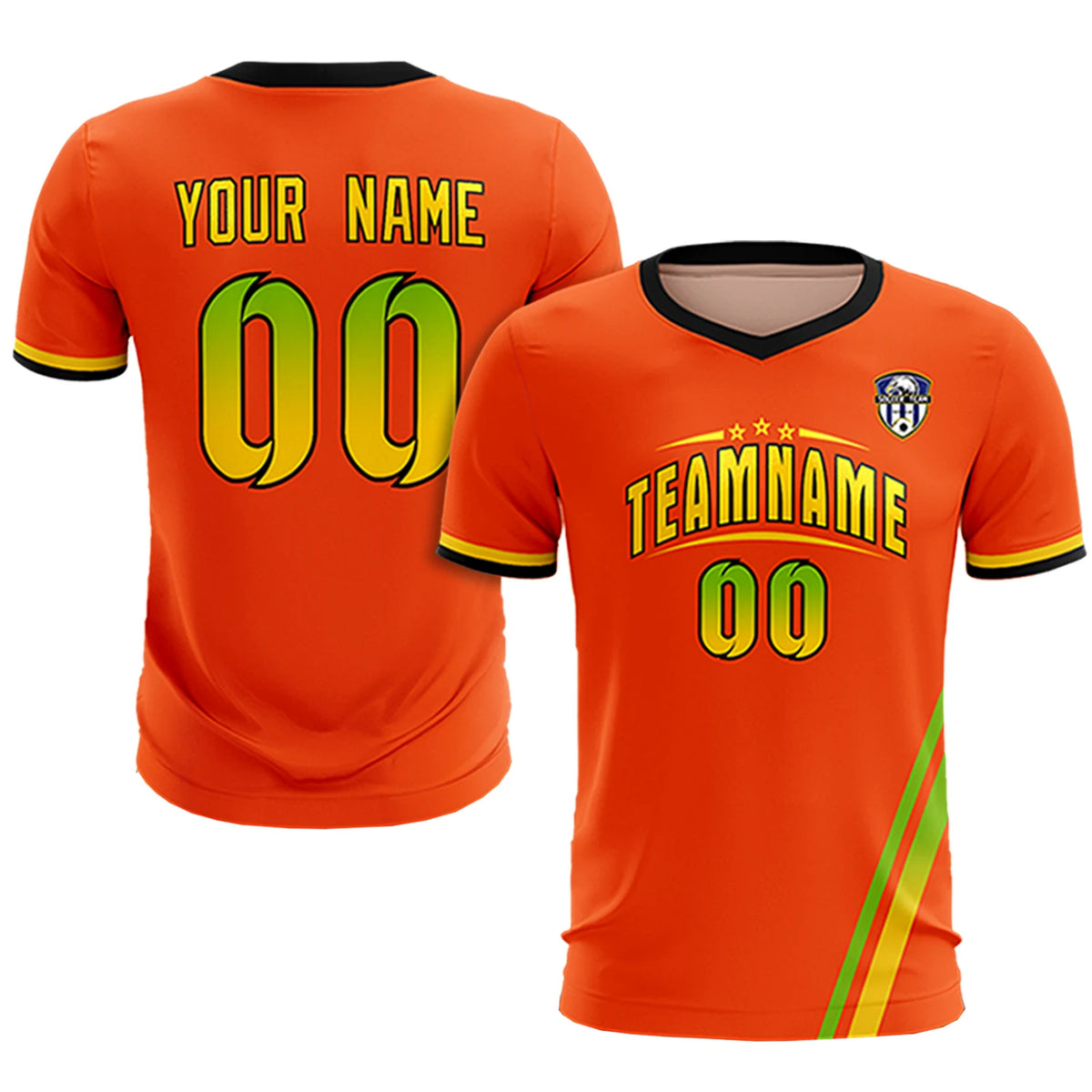 Custom Orange Neon Green-Gold01 Gradient Fashion Sportswear Soccer Sets Jersey