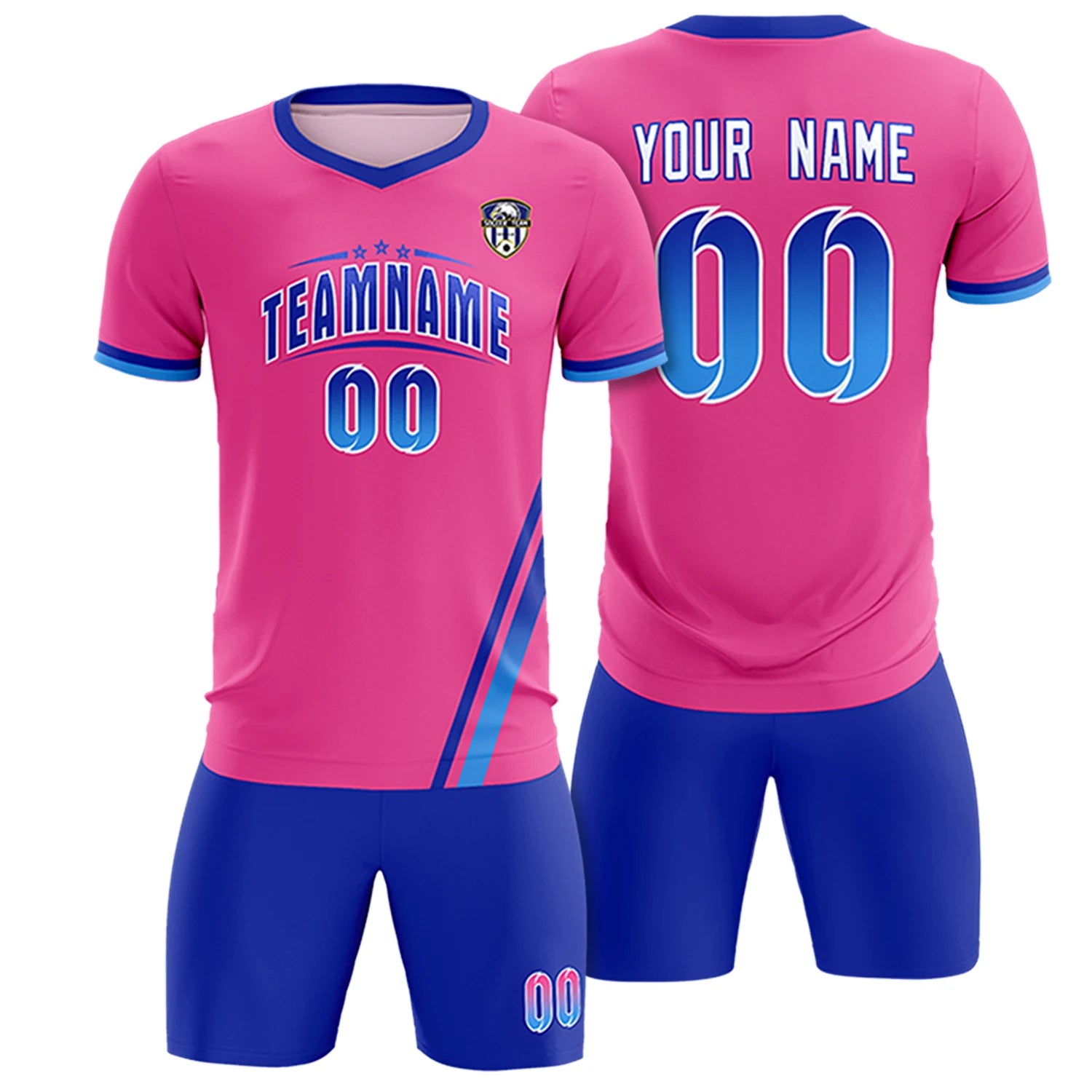 Custom Pink Royal Blue-Powder Blue Gradient Fashion Sportswear Soccer Sets Jersey